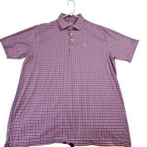 Rhoback Red White Blue Checked Short Sleeve Golf Polo Shirt Size Large Old Glory
